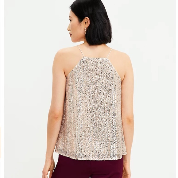 NWT. Ann Taylor LOFT Silver Sequin Baby Pink Camisole Tank Top. XS - Picture 3 of 12